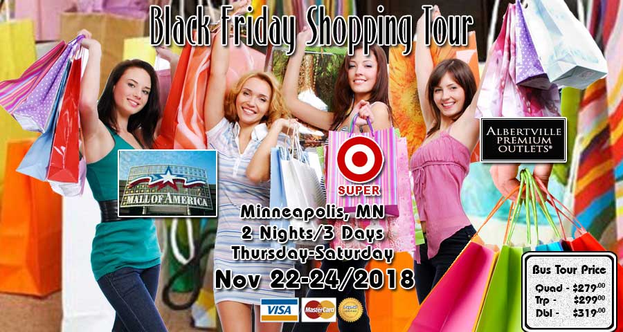 Winnipeg to Minnesota Black Friday Shopping bus tour Nov 22-24/2018