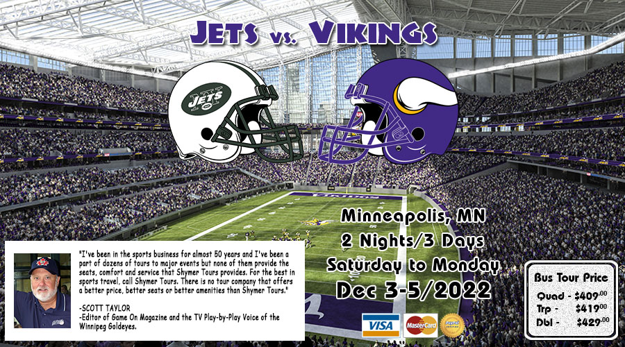 Jets vs Vikings bus tour Dec 3-5/2022