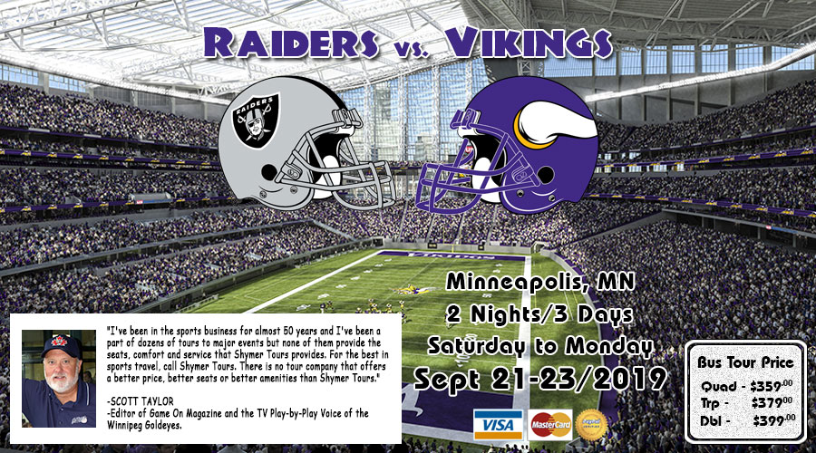 Winnipeg to Minneapolis Raiders vs Vikings Sept 21-23/2019
