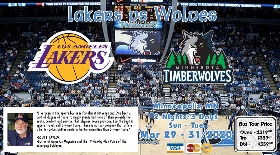  Lakers vs Timberwolves March 29-31/2020